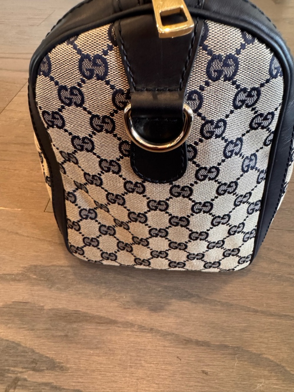 Gucci Beige GG Canvas Boston Bag with Navy and Red Stripe - Picture 4 of 11